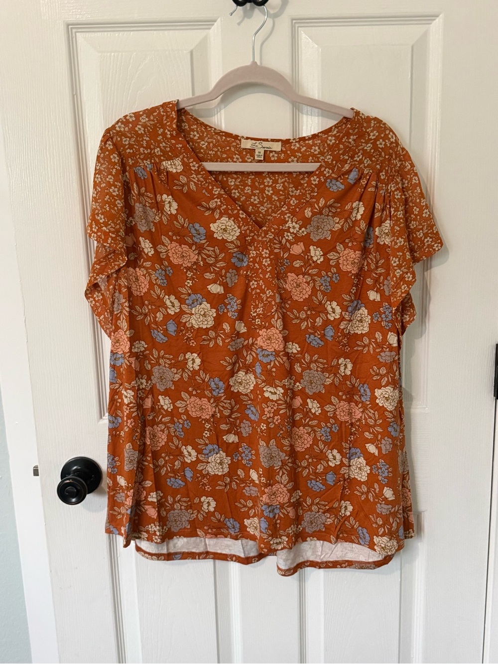 Les Serein Orange Floral Blouse 1X